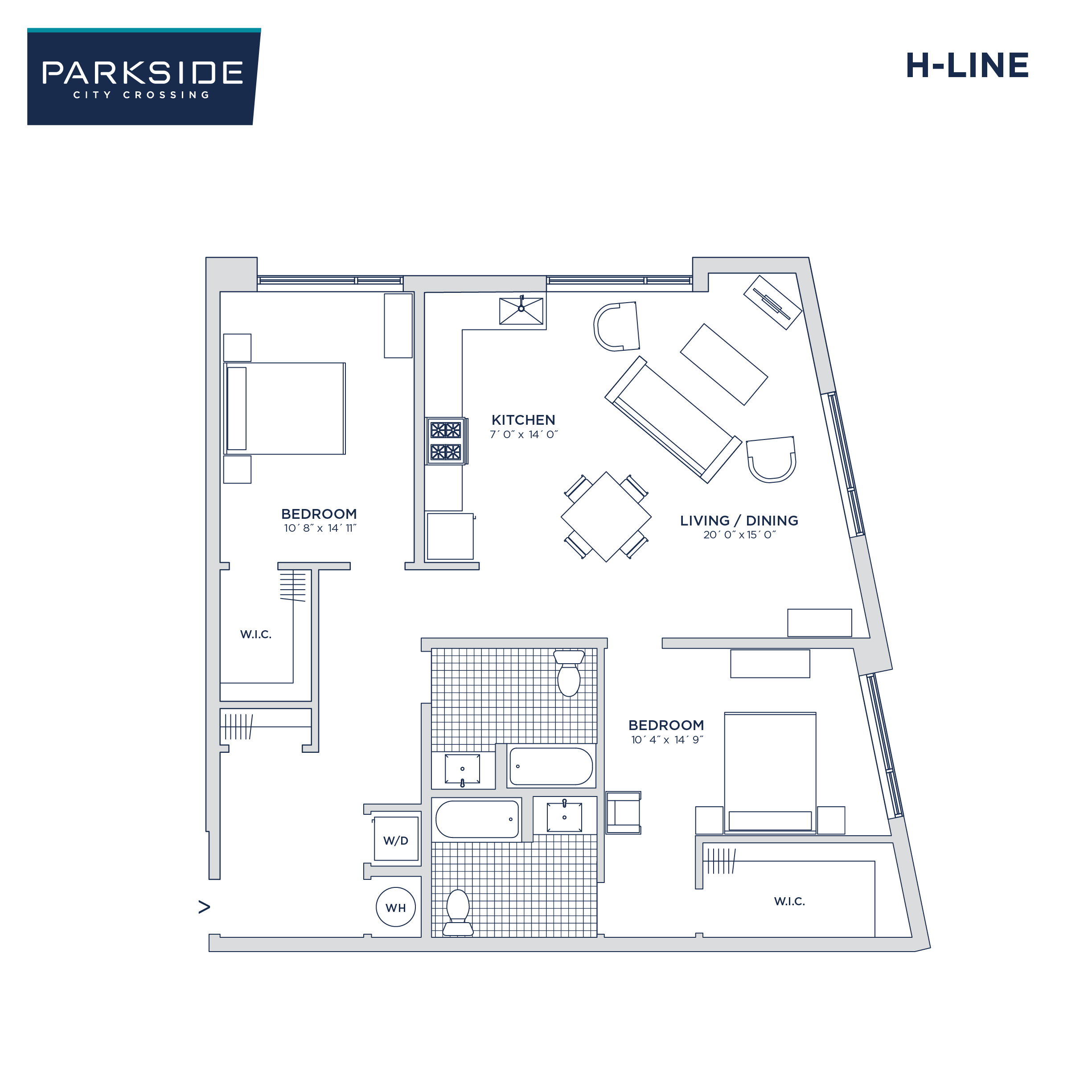 Floor plan for 2 beds, 2 baths, 1236 sqft